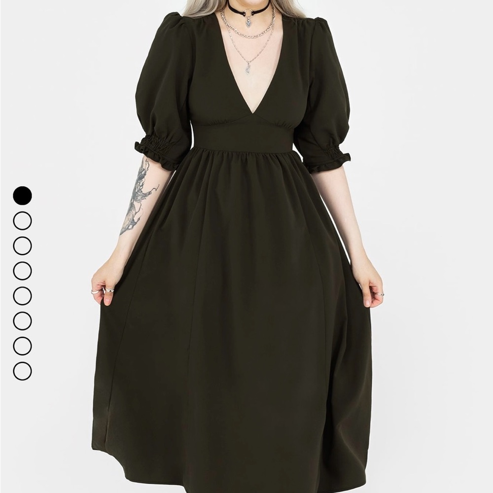 Disturbia Dark Green Puff Sleeve Midi Backless Dress